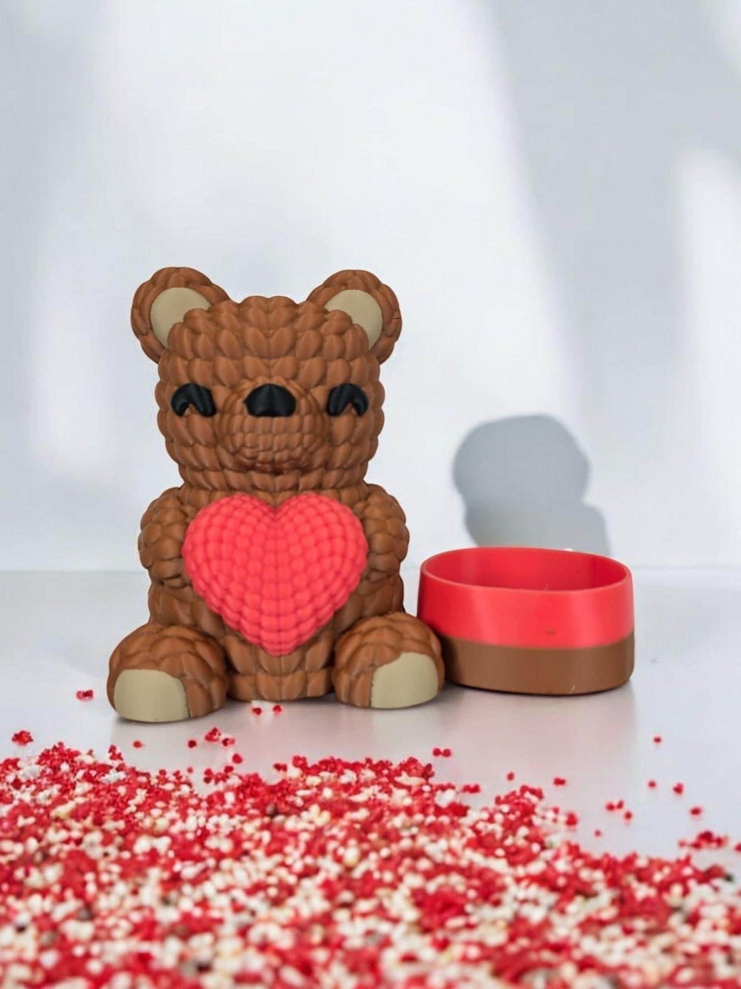 Quirky 3D Printed Bear & Poop Themed Knickknack Container - Knitted Textures, Removable Bottom, Fun for Kids and Adults
